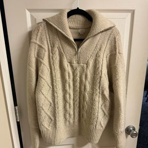 Quarter Zip Collared Cable Knit Sweater